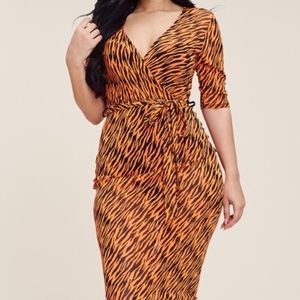 Neon Orange Multi-color Mesh Print Dress